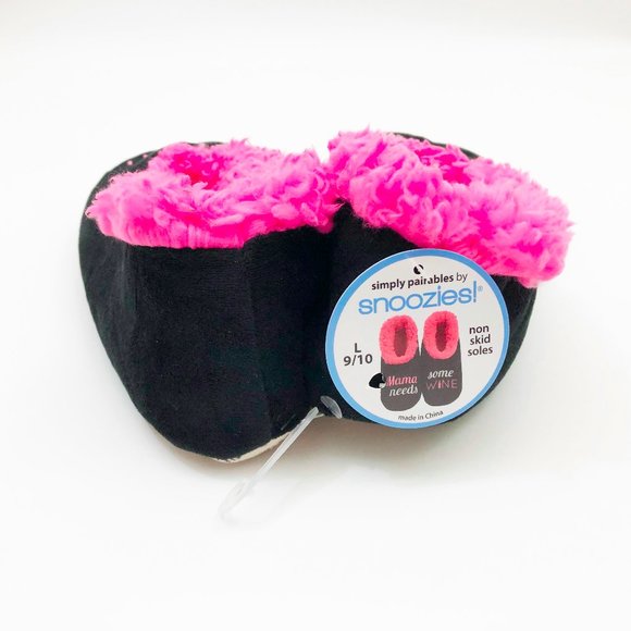 NWT Snoozies Women's Mama Needs Some Wine Non Skid Soles Large 9/10 Black - Picture 3 of 6